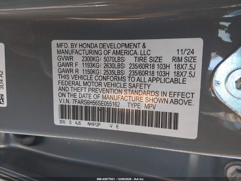 2025 Honda Cr-V Hybrid Sport VIN: 7FARS6H56SE055162 Lot: 43877921