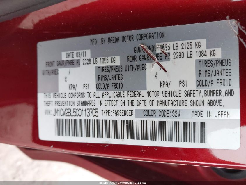 2012 Mazda Mazda5 Sport VIN: JM1CW2BL5C0113705 Lot: 43877970