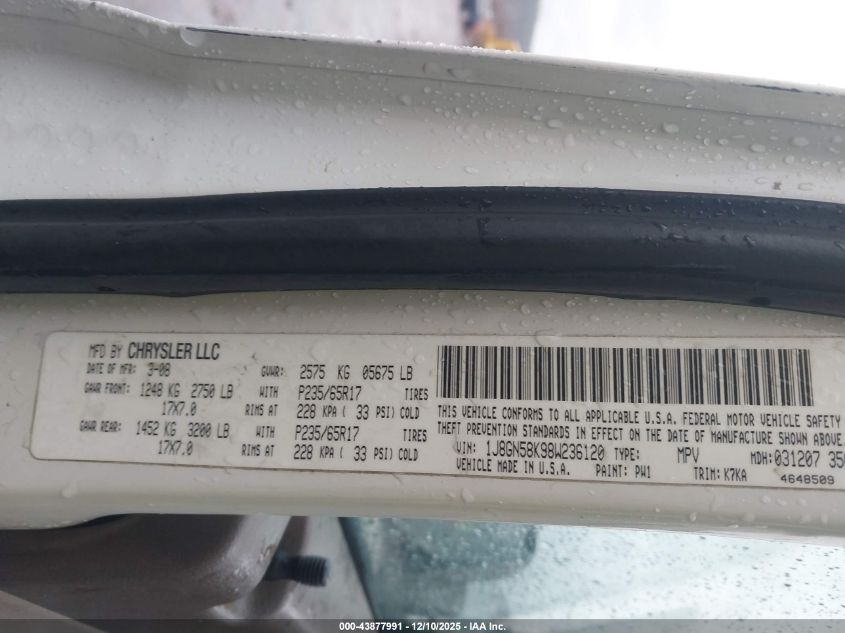 2008 Jeep Liberty Limited Edition VIN: 1J8GN58K98W236120 Lot: 43877991