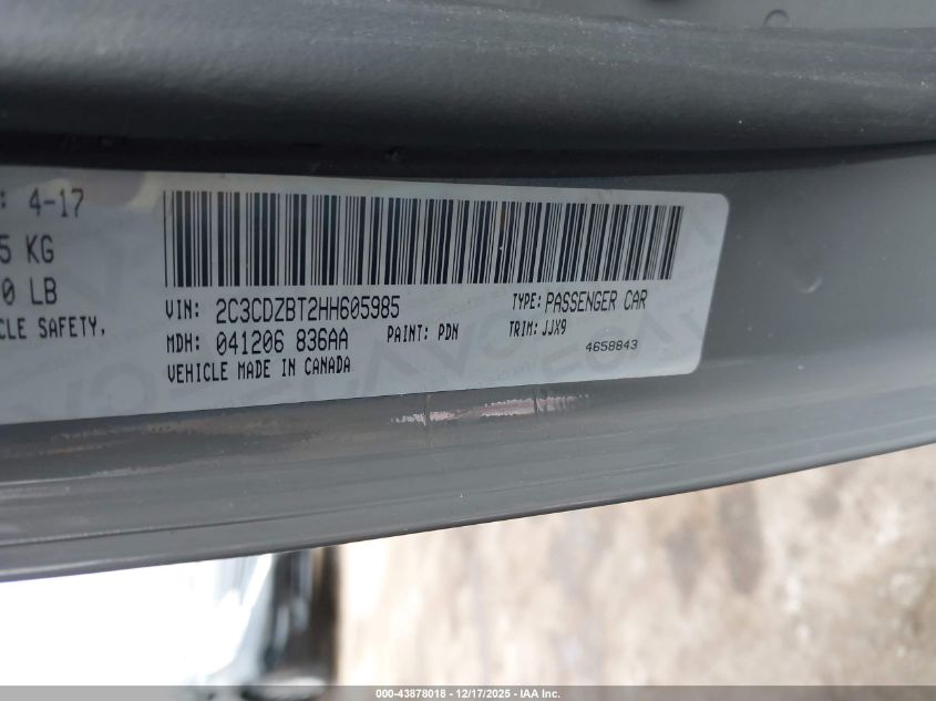 2017 Dodge Challenger T/A Plus VIN: 2C3CDZBT2HH605985 Lot: 43878018