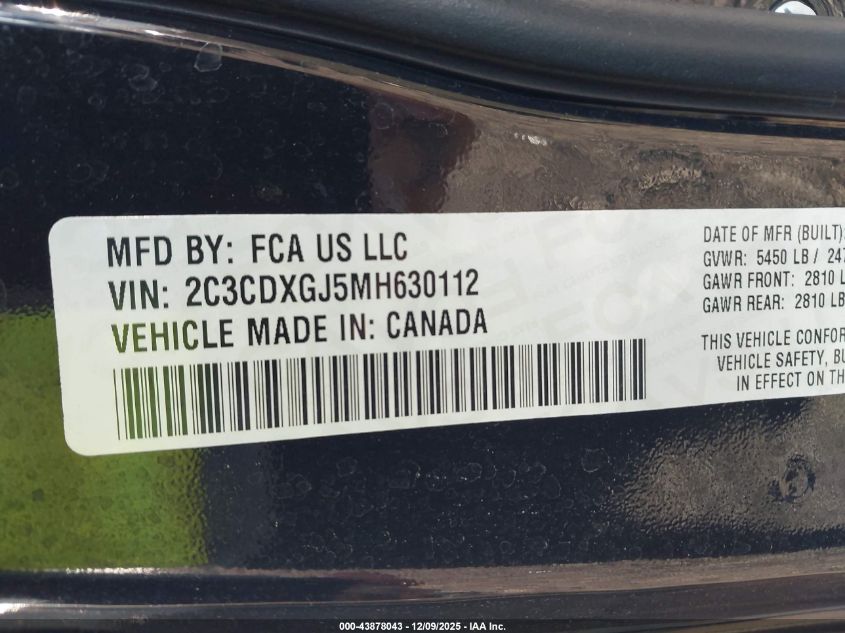 2021 Dodge Charger Scat Pack Widebody Rwd VIN: 2C3CDXGJ5MH630112 Lot: 43878043