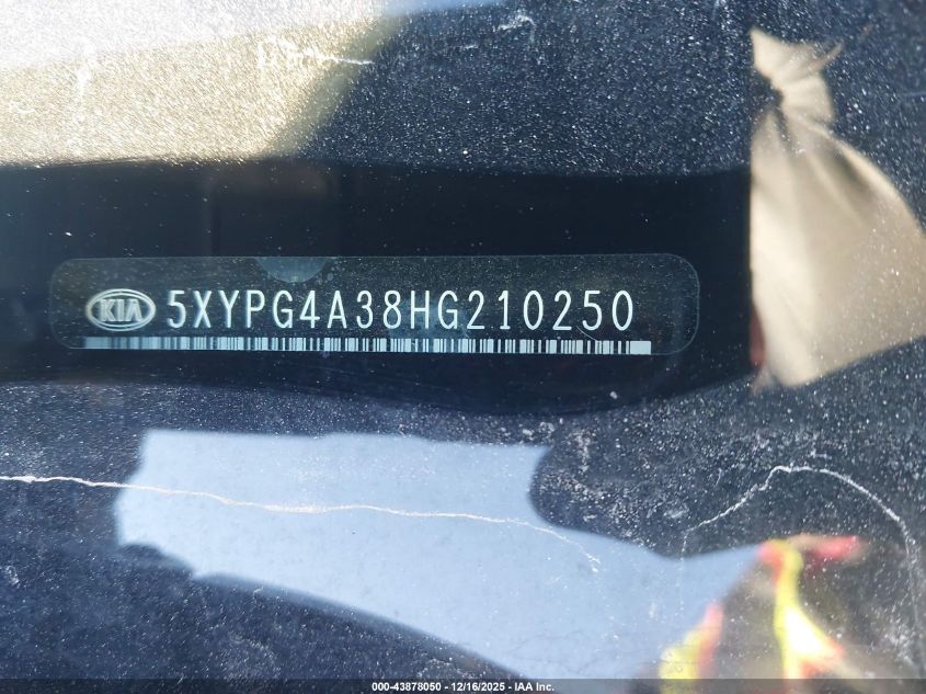 2017 Kia Sorento 2.4L Lx VIN: 5XYPG4A38HG210250 Lot: 43878050