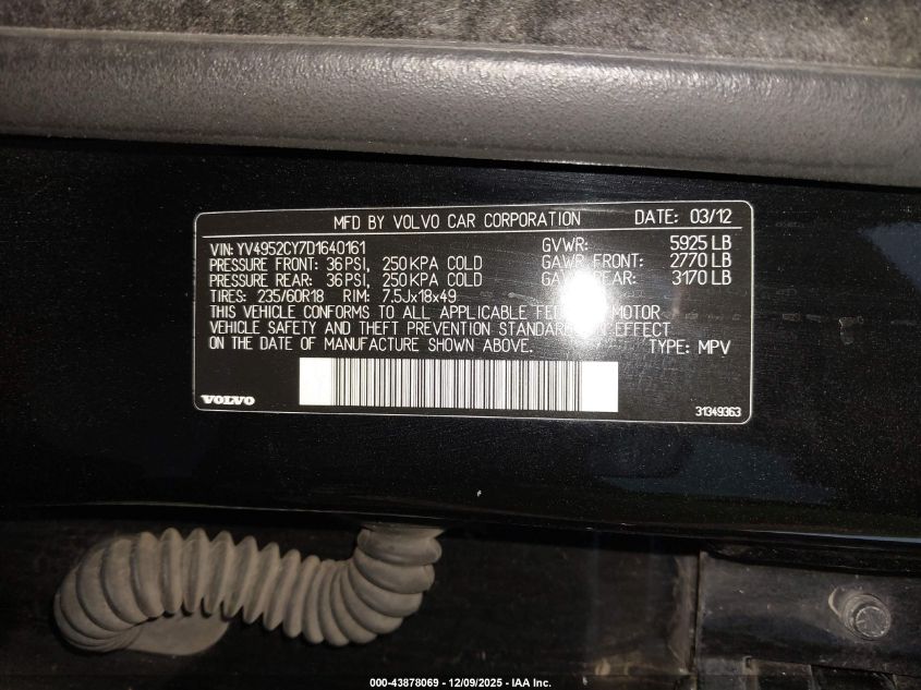2013 Volvo Xc90 3.2/3.2 Platinum/3.2 Premier Plus VIN: YV4952CY7D1640161 Lot: 43878069