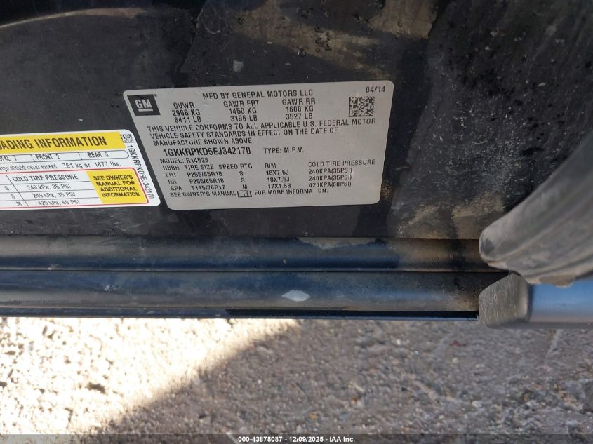 2014 GMC Acadia Sle-2 VIN: 1GKKRPKD5EJ342170 Lot: 43878087