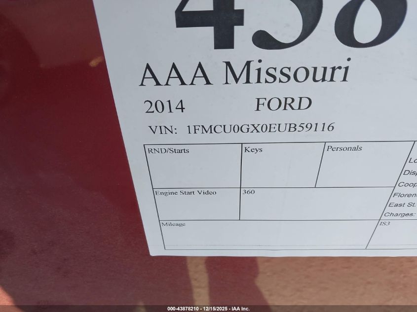 2014 Ford Escape Se VIN: 1FMCU0GX0EUB59116 Lot: 43878210