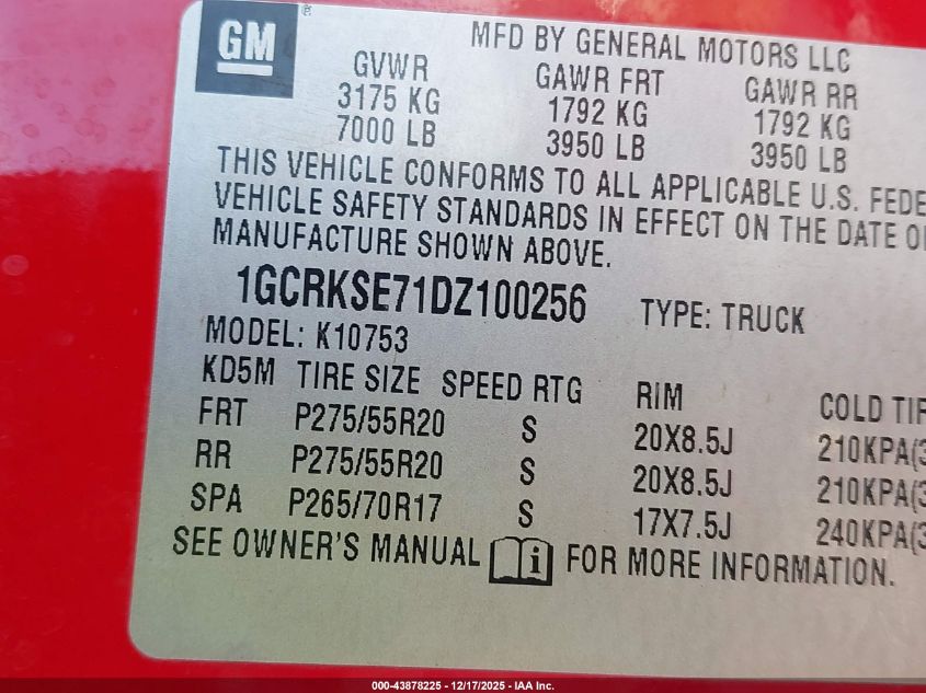 2013 Chevrolet Silverado 1500 Lt VIN: 1GCRKSE71DZ100256 Lot: 43878225