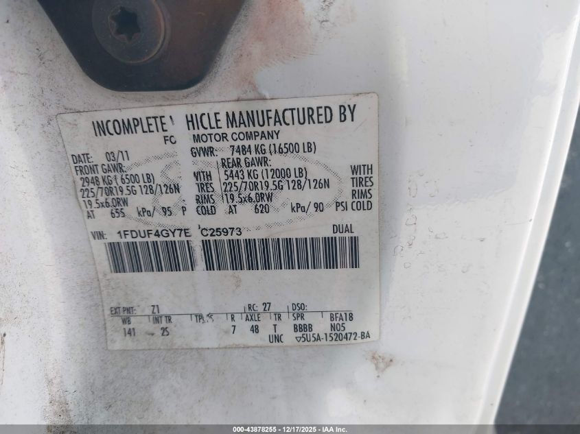 2011 Ford F-450 Chassis Xl VIN: 1FDUF4GY7BEC25973 Lot: 43878255