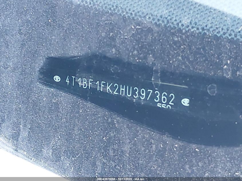 2017 Toyota Camry Se VIN: 4T1BF1FK2HU397362 Lot: 43878265