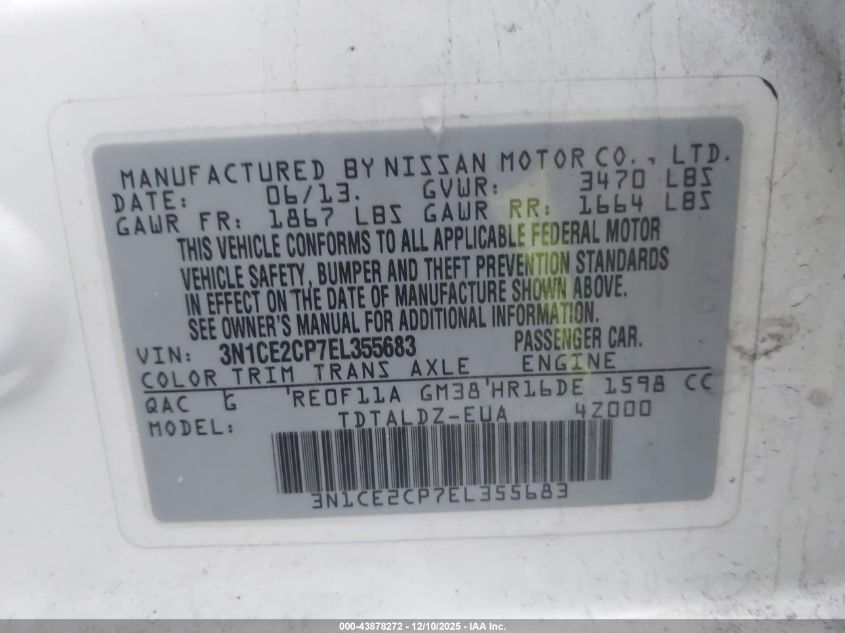 2014 Nissan Versa Note Sv VIN: 3N1CE2CP7EL355683 Lot: 43878272