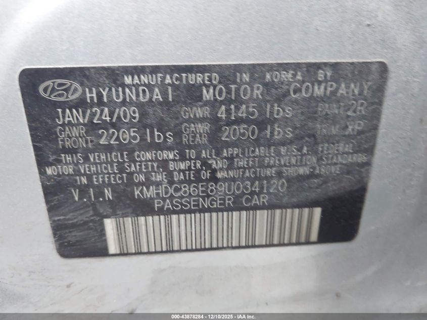 2009 Hyundai Elantra Touring VIN: KMHDC86E89U034120 Lot: 43878284