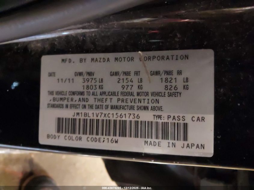 2012 Mazda Mazda3 I Touring VIN: JM1BL1V7XC1561736 Lot: 43878285