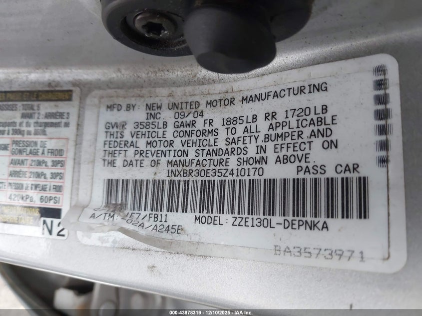 1NXBR30E35Z410170 2005 TOYOTA COROLLA photo no. 9
