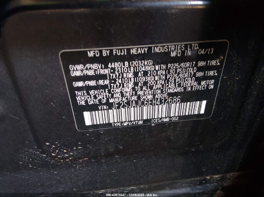 2014 Subaru Forester 2.5I Limited VIN: JF2SJAJC6EH432686 Lot: 43878347