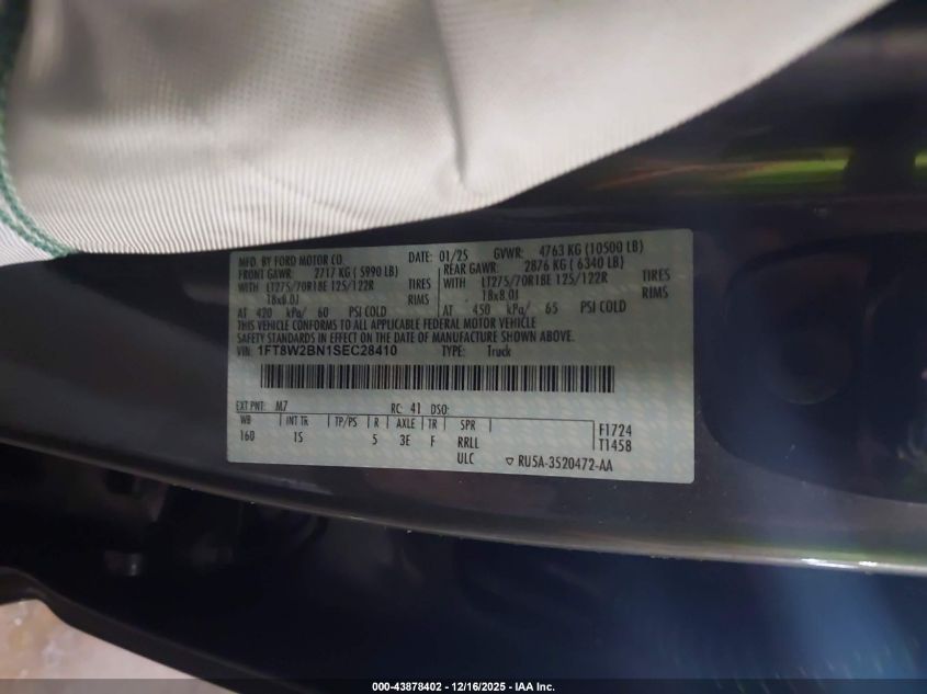 2025 Ford F-250 Xl VIN: 1FT8W2BN1SEC28410 Lot: 43878402
