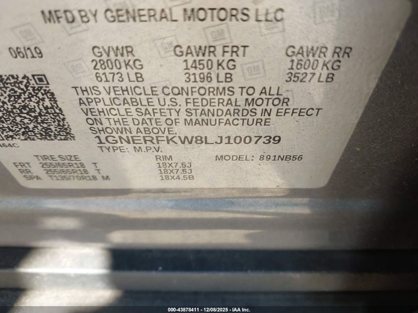 2020 Chevrolet Traverse Fwd Ls VIN: 1GNERFKW8LJ100739 Lot: 43878411