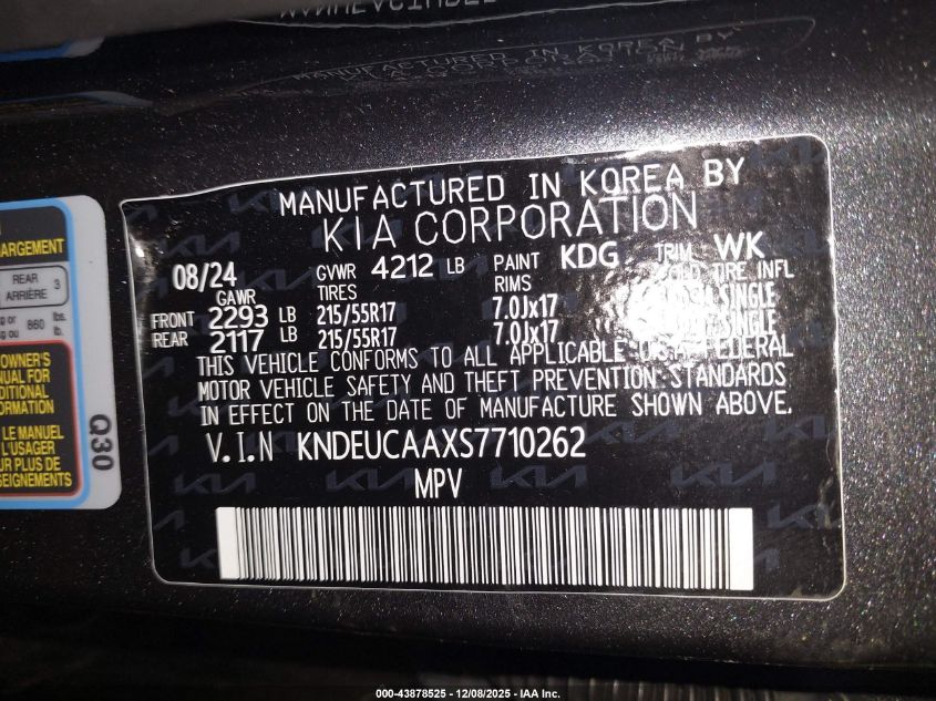 2025 Kia Seltos S VIN: KNDEUCAAXS7710262 Lot: 43878525