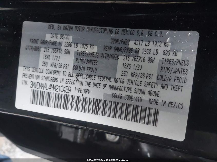 2021 Mazda Cx-30 2.5 S VIN: 3MVDMAAL4MM210459 Lot: 43878554