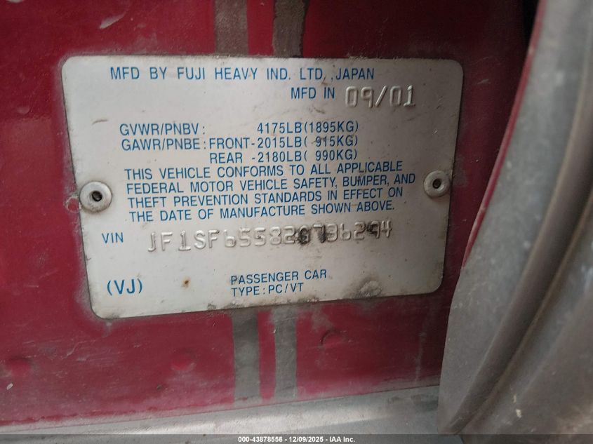 2002 Subaru Forester S VIN: JF1SF65582G736294 Lot: 43878556