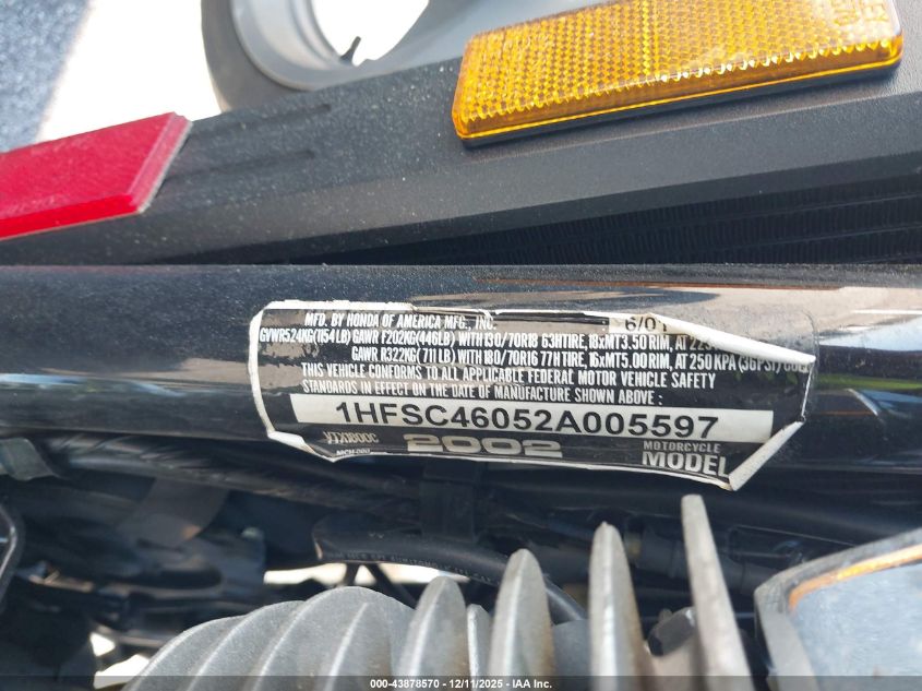 2002 Honda Vtx1800 C VIN: 1HFSC46052A005597 Lot: 43878570