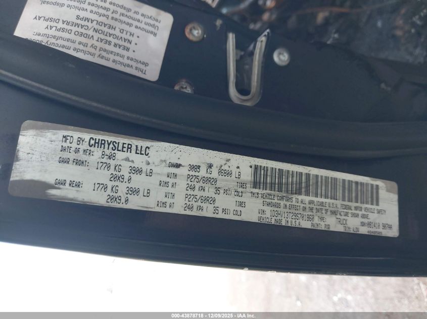 2009 Dodge Ram 1500 Slt/Sport/Trx VIN: 1D3HV13T29S701860 Lot: 43878718