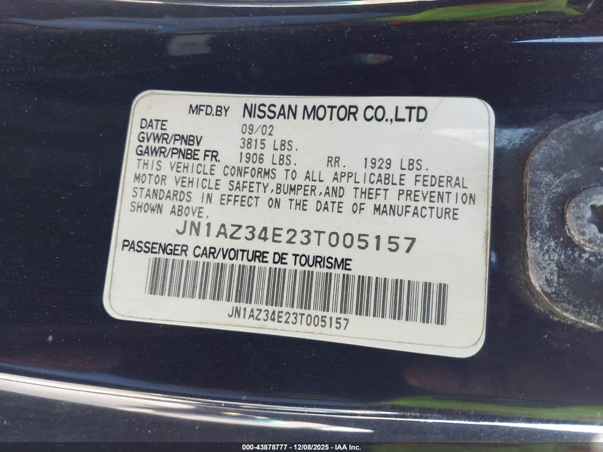 JN1AZ34E23T005157 2003 NISSAN 350Z photo no. 9