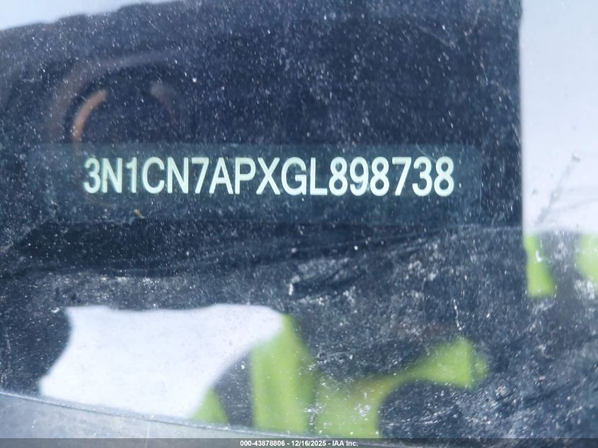2016 Nissan Versa 1.6 Sv VIN: 3N1CN7APXGL898738 Lot: 43878806