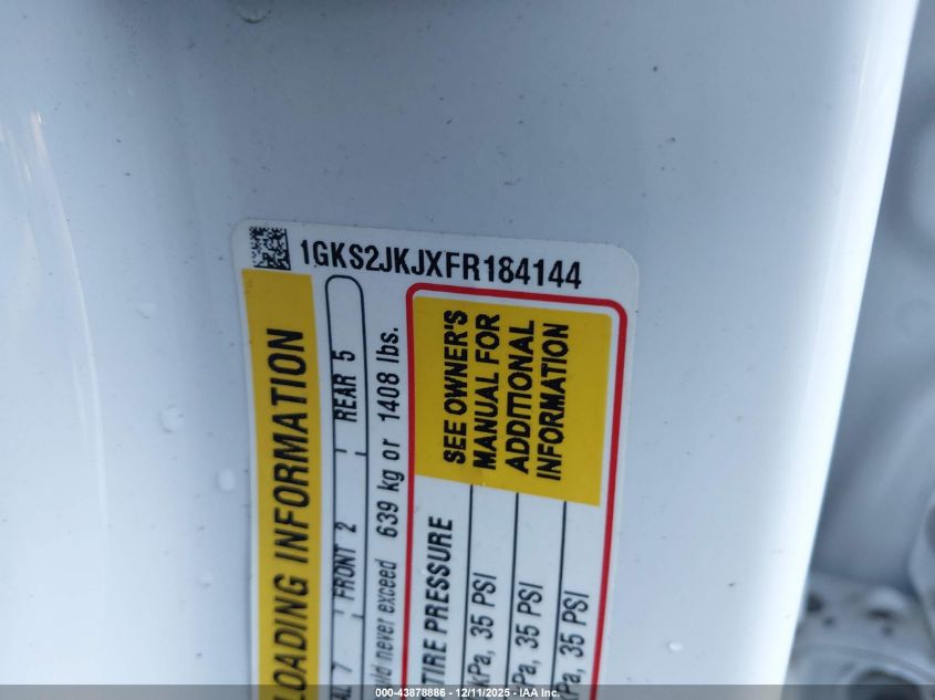 2015 GMC Yukon Xl 1500 Denali VIN: 1GKS2JKJXFR184144 Lot: 43878886