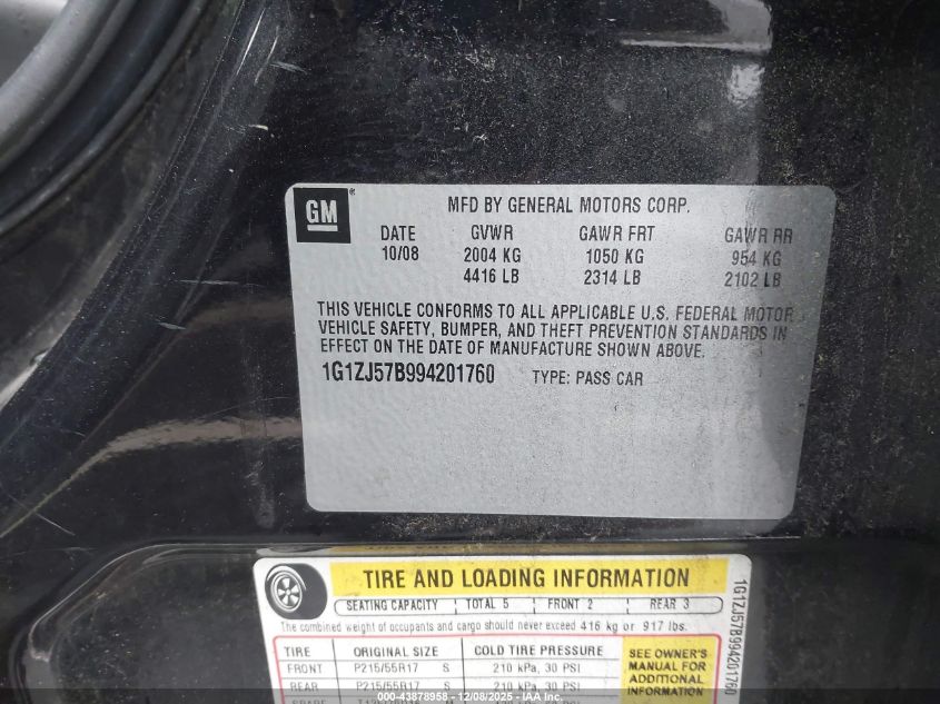 2009 Chevrolet Malibu Lt VIN: 1G1ZJ57B994201760 Lot: 43878958
