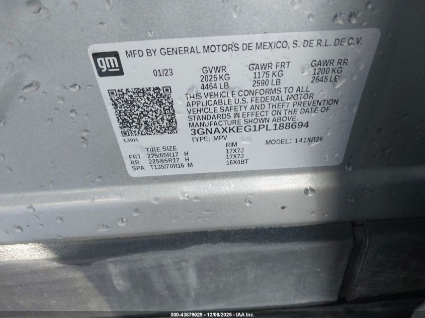 2023 Chevrolet Equinox Fwd Lt VIN: 3GNAXKEG1PL188694 Lot: 43879029