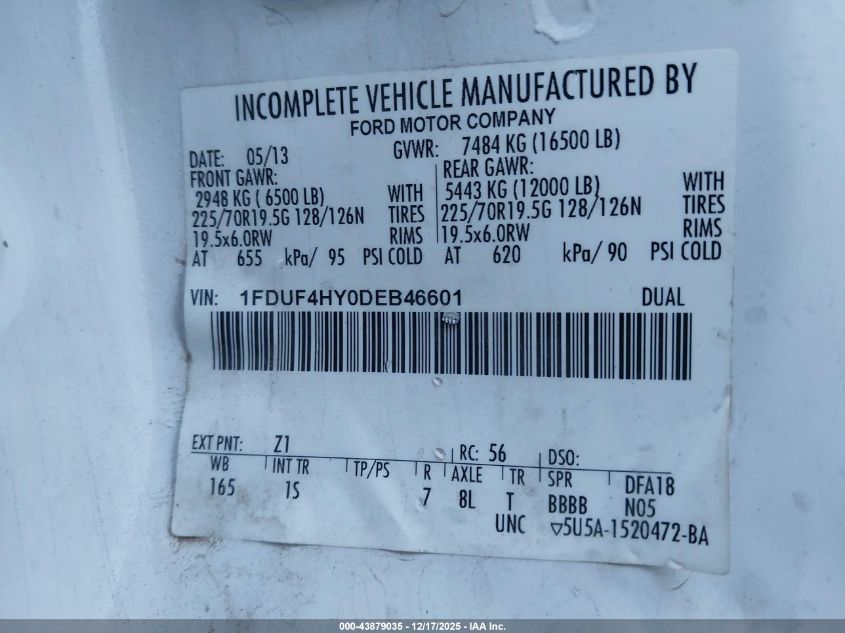 2013 Ford F-450 Chassis Xl VIN: 1FDUF4HY0DEB46601 Lot: 43879035