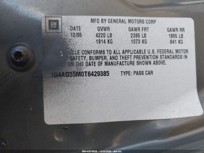 1996 Buick Century Special/Custom/Limited VIN: 1G4AG55M0T6429385 Lot: 43879038