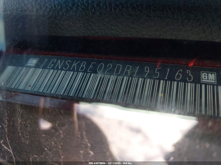 2013 Chevrolet Tahoe Lt VIN: 1GNSKBE02DR195163 Lot: 43879094