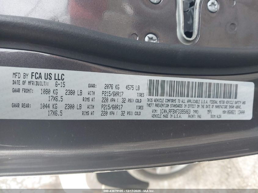 2015 Jeep Patriot High Altitude Edition VIN: 1C4NJRFBXFD395063 Lot: 43879105