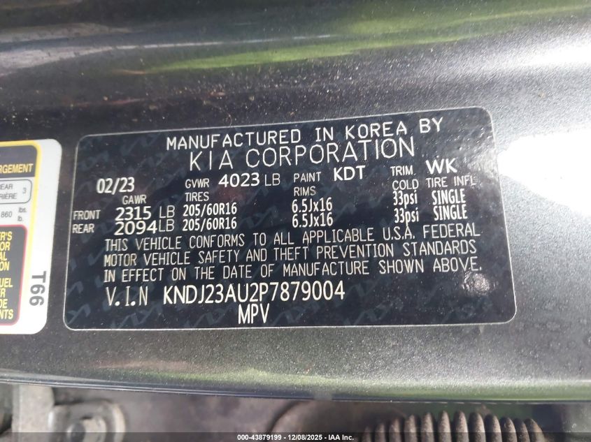 2023 Kia Soul Lx VIN: KNDJ23AU2P7879004 Lot: 43879199