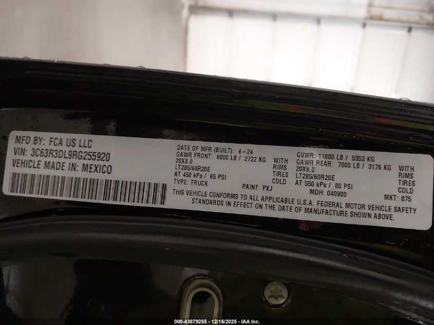 2024 Ram 3500 Big Horn 4X4 6'4 Box VIN: 3C63R3DL9RG255920 Lot: 43879255