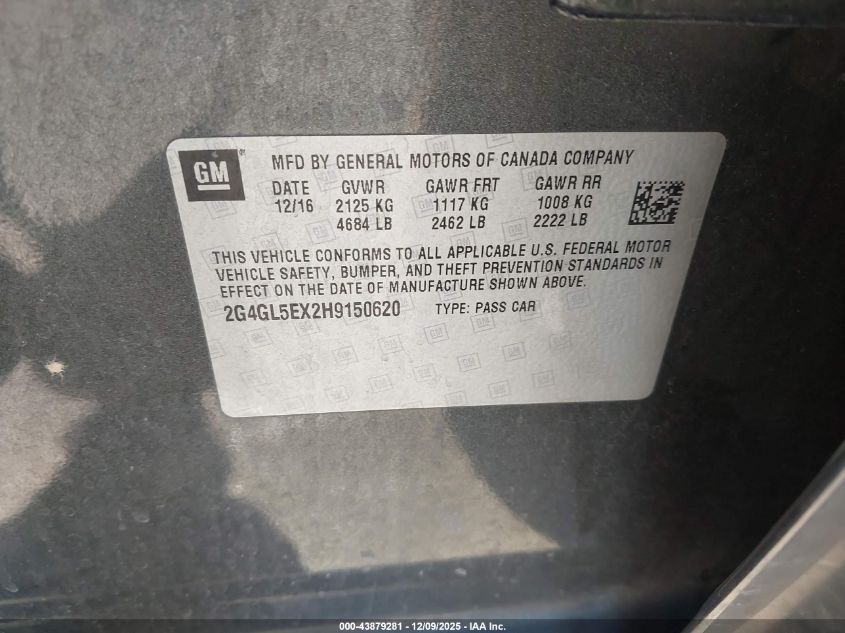2017 Buick Regal Turbo Sport Touring VIN: 2G4GL5EX2H9150620 Lot: 43879281