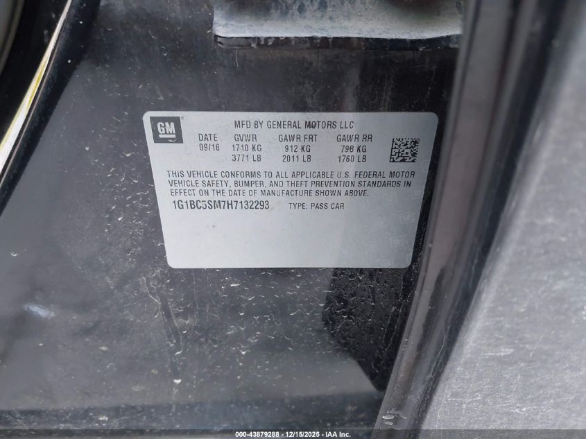 2017 Chevrolet Cruze Ls Auto VIN: 1G1BC5SM7H7132293 Lot: 43879288
