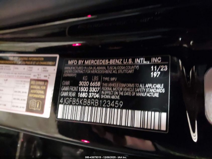 2024 Mercedes-Benz Gle 450 4Matic VIN: 4JGFB5KB8RB123459 Lot: 43879319