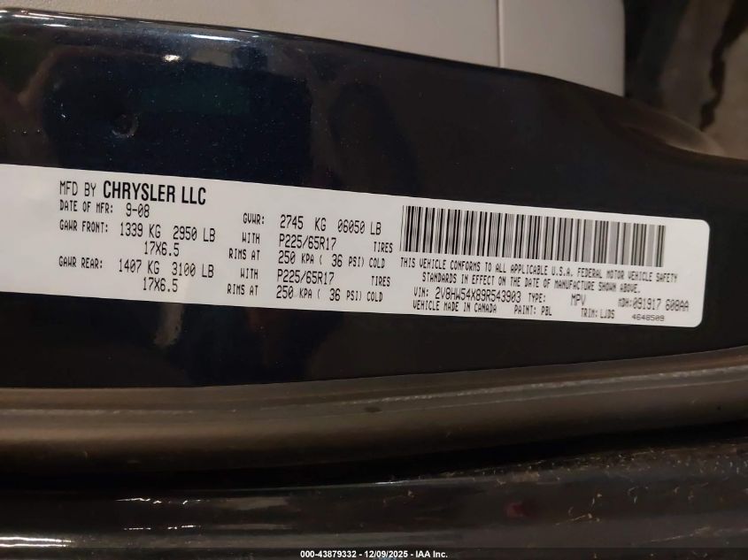 2009 Volkswagen Routan Sel VIN: 2V8HW54X89R543903 Lot: 43879332