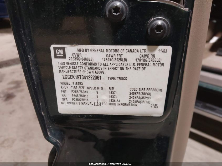 2004 Chevrolet Silverado 1500 Z71 VIN: 2GCEK19T341222061 Lot: 43879386