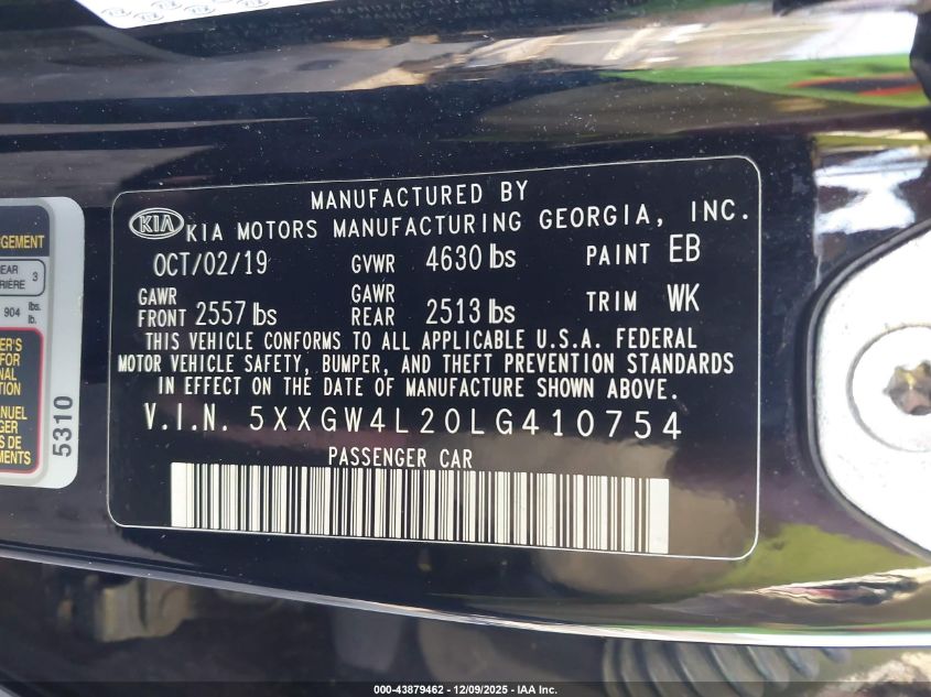 2020 Kia Optima Sx Turbo VIN: 5XXGW4L20LG410754 Lot: 43879462