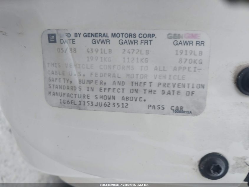 1988 Cadillac Eldorado VIN: 1G6EL1153JU623512 Lot: 43879468