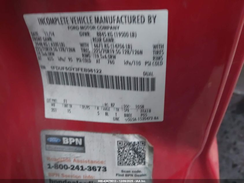 2015 Ford F-550 Chassis Xl VIN: 1FDUF5GY3FEB98122 Lot: 43879513