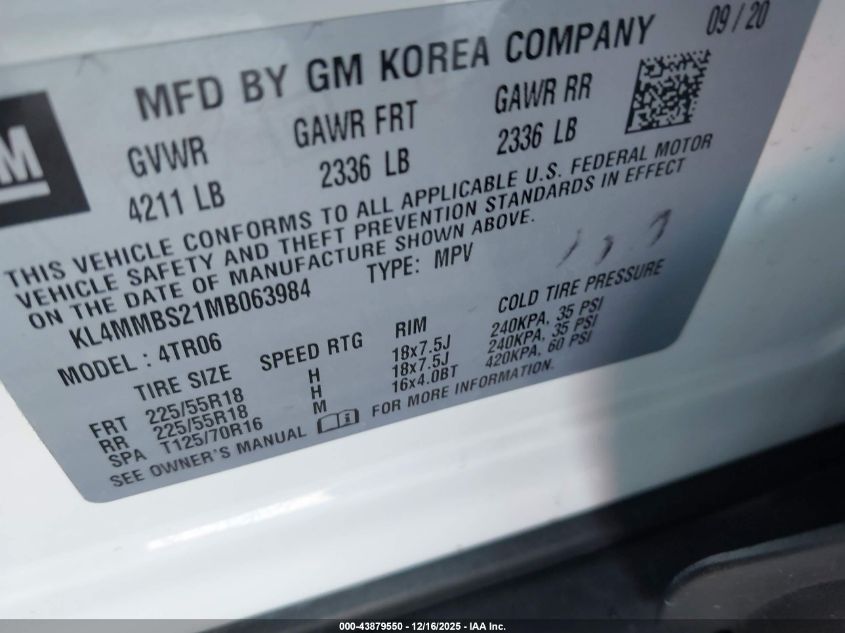 2021 Buick Encore Gx Fwd Preferred VIN: KL4MMBS21MB063984 Lot: 43879550