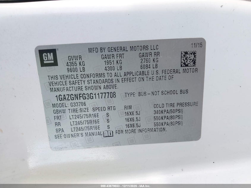 1GAZGNFG3G1177708 2016 CHEVROLET  photo no. 9
