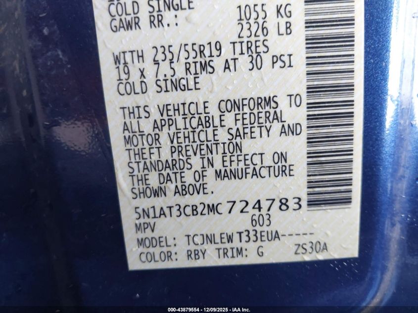 2021 Nissan Rogue Sl Intelligent Awd VIN: 5N1AT3CB2MC724783 Lot: 43879554