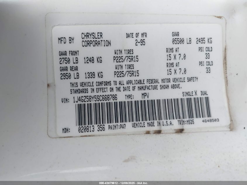 1995 Jeep Grand Cherokee Laredo VIN: 1J4GZ58Y5SC668786 Lot: 43879612