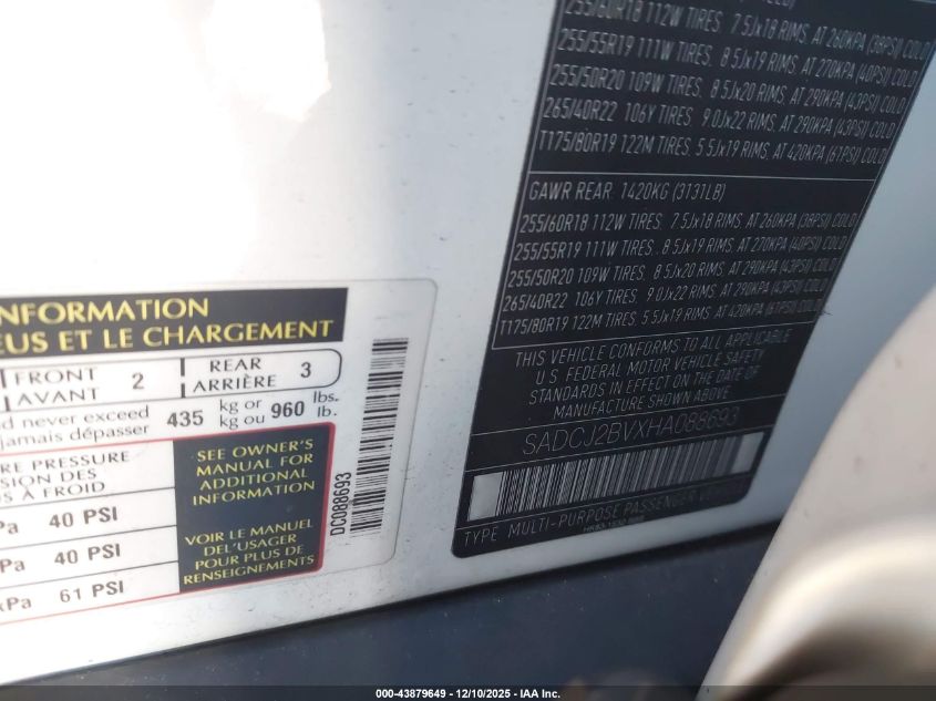 2017 Jaguar F-Pace 35T Premium VIN: SADCJ2BVXHA088693 Lot: 43879649