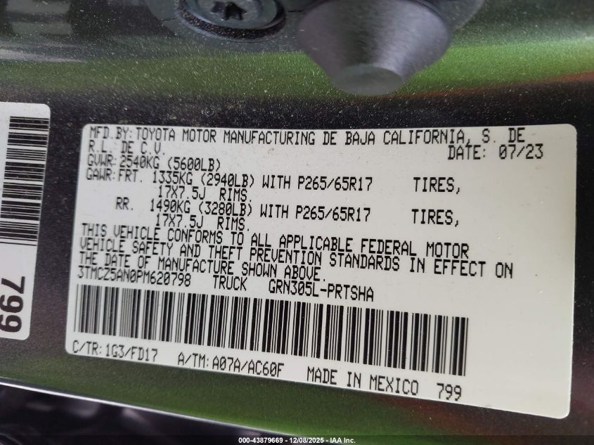 2023 Toyota Tacoma Trd Sport VIN: 3TMCZ5AN0PM620798 Lot: 43879669