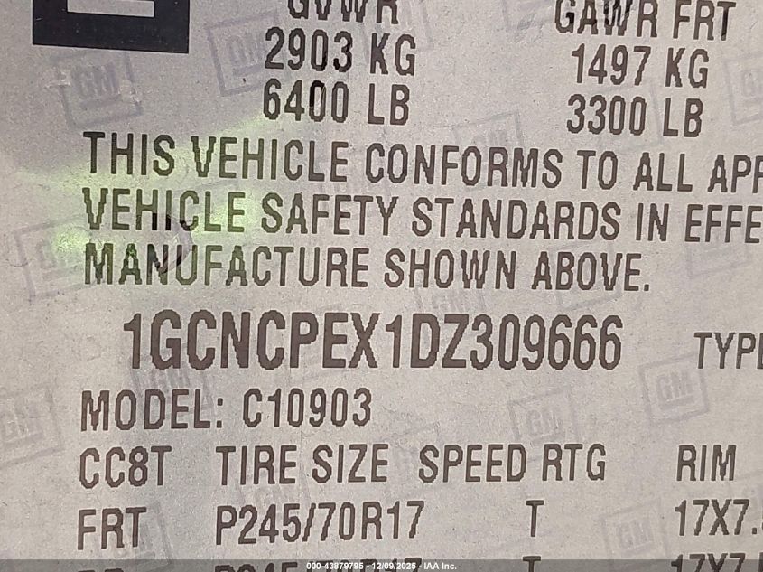 2013 Chevrolet Silverado 1500 Work Truck VIN: 1GCNCPEX1DZ309666 Lot: 43879795